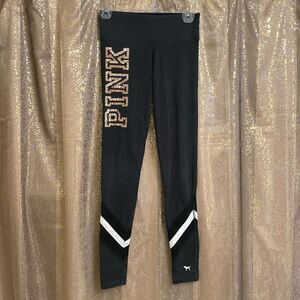 PINK Victorias Secret Dark Gray Gold Sequin Bling Yoga Leggings, XS